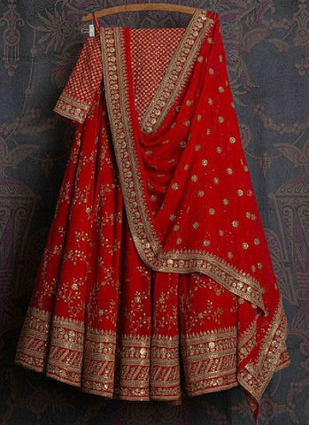 Georgette Base Embroidery Work Glamorous Red Lehenga Choli -Lehenga Choli Semi Stitched women's fashion mart