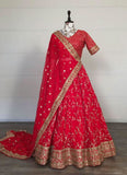 Georgette Base Embroidery Work Glamorous Red Lehenga Choli -Lehenga Choli Semi Stitched women's fashion mart