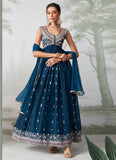 Elegant Teal Blue Embroidered Designer Anarkali Suit - women's fashion mart