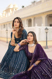 Glamorous Faux Georgette Sequins Thread Worked Lehenga Choli Set -Lehenga Choli Blue / Semi Stitched women's fashion mart
