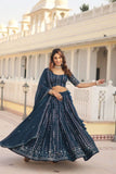 Glamorous Faux Georgette Sequins Thread Worked Lehenga Choli Set -Lehenga Choli Blue / Semi Stitched women's fashion mart