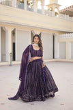 Glamorous Faux Georgette Sequins Thread Worked Lehenga Choli Set -Lehenga Choli Blue / Semi Stitched women's fashion mart