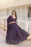 Glamorous Faux Georgette Sequins Thread Worked Lehenga Choli Set -Lehenga Choli Blue / Semi Stitched women's fashion mart