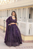 Glamorous Faux Georgette Sequins Thread Worked Lehenga Choli Set -Lehenga Choli Purple / Semi Stitched women's fashion mart