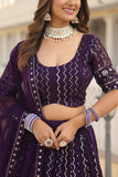 Glamorous Faux Georgette Sequins Thread Worked Lehenga Choli Set -Lehenga Choli Blue / Semi Stitched women's fashion mart