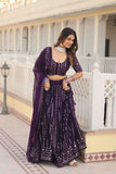 Glamorous Faux Georgette Sequins Thread Worked Lehenga Choli Set -Lehenga Choli Blue / Semi Stitched women's fashion mart