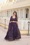 Glamorous Faux Georgette Sequins Thread Worked Lehenga Choli Set -Lehenga Choli Blue / Semi Stitched women's fashion mart