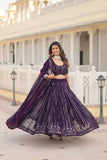 Glamorous Faux Georgette Sequins Thread Worked Lehenga Choli Set -Lehenga Choli Blue / Semi Stitched women's fashion mart