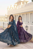 Glamorous Faux Georgette Sequins Thread Worked Lehenga Choli Set -Lehenga Choli Blue / Semi Stitched women's fashion mart