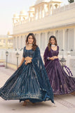Glamorous Faux Georgette Sequins Thread Worked Lehenga Choli Set -Lehenga Choli Blue / Semi Stitched women's fashion mart