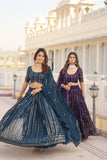 Glamorous Faux Georgette Sequins Thread Worked Lehenga Choli Set -Lehenga Choli Blue / Semi Stitched women's fashion mart