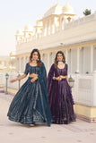 Glamorous Faux Georgette Sequins Thread Worked Lehenga Choli Set -Lehenga Choli Blue / Semi Stitched women's fashion mart