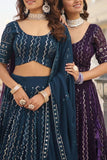 Glamorous Faux Georgette Sequins Thread Worked Lehenga Choli Set -Lehenga Choli Blue / Semi Stitched women's fashion mart