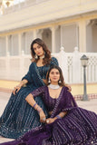 Glamorous Faux Georgette Sequins Thread Worked Lehenga Choli Set -Lehenga Choli Blue / Semi Stitched women's fashion mart