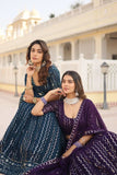 Glamorous Faux Georgette Sequins Thread Worked Lehenga Choli Set -Lehenga Choli Blue / Semi Stitched women's fashion mart
