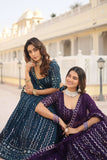 Glamorous Faux Georgette Sequins Thread Worked Lehenga Choli Set -Lehenga Choli Blue / Semi Stitched women's fashion mart
