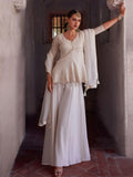 Glorious Off-White Sequins Georgette Peplum Top With Palazzo - women's fashion mart