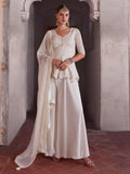 Glorious Off-White Sequins Georgette Peplum Top With Palazzo - women's fashion mart