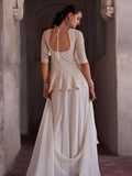 Glorious Off-White Sequins Georgette Peplum Top With Palazzo - women's fashion mart