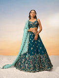Golden Sequin,Thread,Coding Feather Work Embroidered Georgette Semi - Stitched Lehenga choli - women's fashion mart
