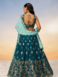 Golden Sequin,Thread,Coding Feather Work Embroidered Georgette Semi - Stitched Lehenga choli - women's fashion mart