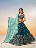 Golden Sequin,Thread,Coding Feather Work Embroidered Georgette Semi - Stitched Lehenga choli - women's fashion mart