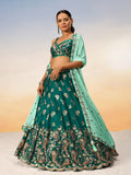 Golden Sequin,Thread,Coding Feather Work Embroidered Georgette Semi - Stitched Lehenga choli - women's fashion mart