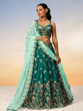 Golden Sequin,Thread,Coding Feather Work Embroidered Georgette Semi - Stitched Lehenga choli - women's fashion mart