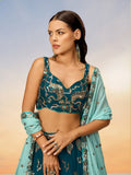 Golden Sequin,Thread,Coding Feather Work Embroidered Georgette Semi - Stitched Lehenga choli - women's fashion mart