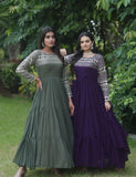 Gorgeous Faux Georgette Function Wear Zari Sequins Work Gown - women's fashion mart