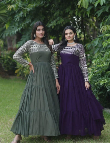 Gorgeous Faux Georgette Function Wear Zari Sequins Work Gown - women's fashion mart