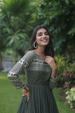 Gorgeous Faux Georgette Function Wear Zari Sequins Work Gown - women's fashion mart