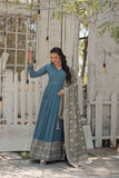 Gorgeous Faux Georgette Rich Sequins Worked Gown With Dupatta -Gowns Sky / M women's fashion mart
