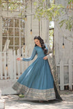 Gorgeous Faux Georgette Rich Sequins Worked Gown With Dupatta -Gowns Sky / M women's fashion mart