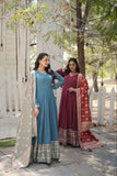Gorgeous Faux Georgette Rich Sequins Worked Gown With Dupatta -Gowns Sky / M women's fashion mart