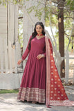 Gorgeous Faux Georgette Rich Sequins Worked Gown With Dupatta -Gowns Dark Pink / M women's fashion mart