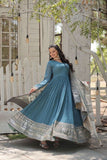 Gorgeous Faux Georgette Rich Sequins Worked Gown With Dupatta -Gowns Sky / M women's fashion mart
