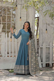 Gorgeous Faux Georgette Rich Sequins Worked Gown With Dupatta -Gowns Sky / M women's fashion mart