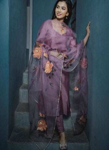 Gorgeous Lavender Color art Silk Base Pant Style Suit -Salwar Kameez Semi Stitched women's fashion mart