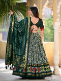 Green Color Ikkat Print With Foil Work Tussar Silk Lehenga Choli - women's fashion mart