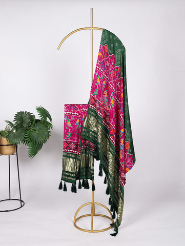 Green Color Digital Print And Lagadi Patta Gaji Silk Dupatta - women's fashion mart
