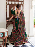 Green Color Gamthi Print And Embossed Design Tussar Silk Lehenga Choli