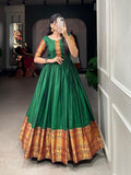 Green Color Zari Weaving Work Narayan Pet (Cotton) Dress -south dresses Free Size women's fashion mart