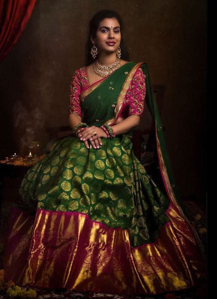 Green Color Jaquard Silk Lehenga Choli Set -Lehenga Choli Semi Stitched women's fashion mart