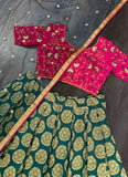 Green Color Jaquard Silk Lehenga Choli Set -Lehenga Choli Semi Stitched women's fashion mart
