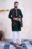 Green Color Men's Wear Embroidered Kurta with Dupatta Collection -Men's Wear M SIZE women's fashion mart