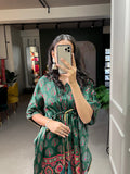 Green Color Digital Print With Gotta Patti Lace Border Gaji Silk Kaftan - women's fashion mart