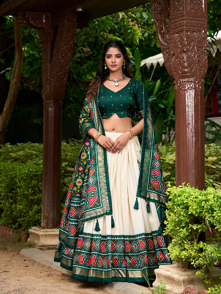 Green Color Patola Print With Tussar Silk Lehenga Choli - women's fashion mart
