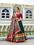 Green Color Patola Print With Foil Work Tussar Silk Lehenga Choli - women's fashion mart
