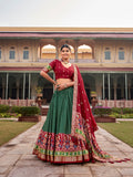 Green Color Hyderabadi Patola With Foil Print Tussar Silk Lehenga Choli - women's fashion mart